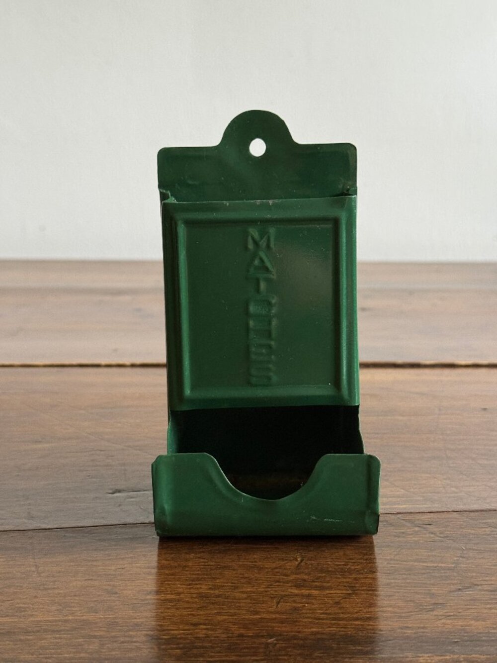 Vintage Painted Dark Green Metal Small Match Holder